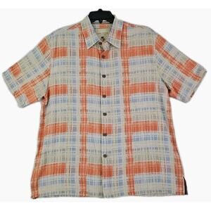 Island Republic~Men's Size XL~ Multicolor Plaid Short Sleeve 100% Silk Button-Up